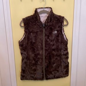 Reversible Brown and Cream North Face Vest with Zipper and Pockets